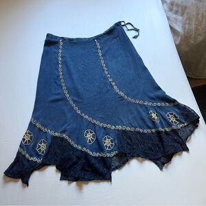 Sacred Threads Blue Midi Skirt with Gold Accents